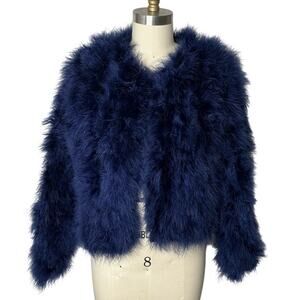 Lamarque Deora Genuine Turkey Feather Jacket Midnight Blue S Cropped